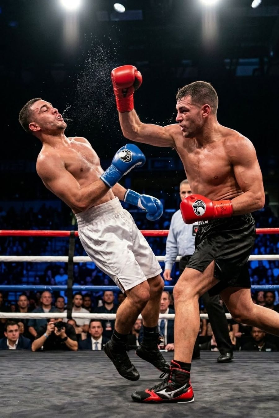 Middleweights exchanging in centre ring