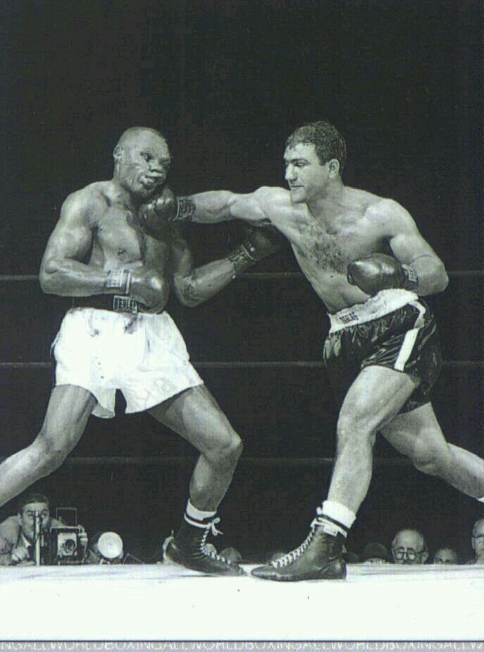 Two heavyweights trading punches, vintage black and white
